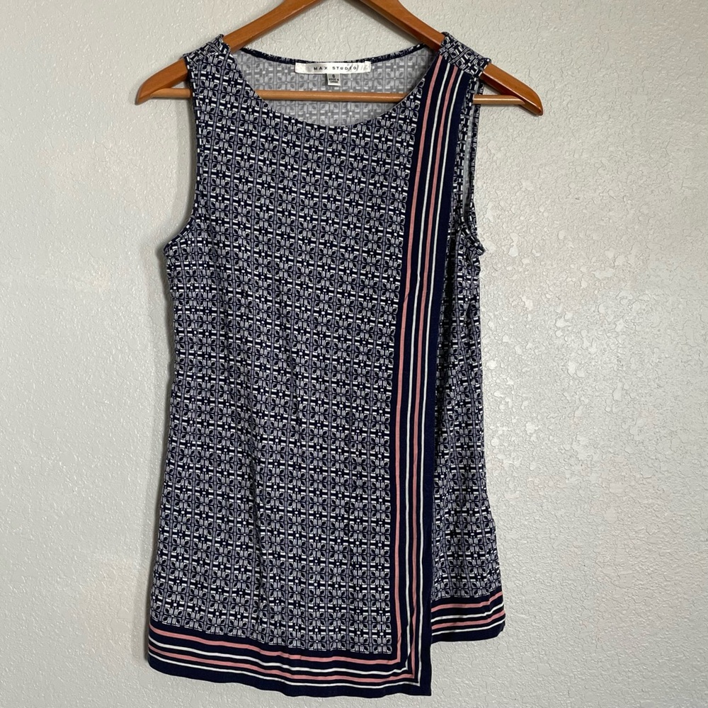 Max Studio - Sleeveless Blue Geometric Print Tank Top - Size S